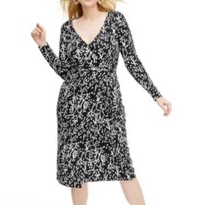 Diane Von Furstenberg Dress Women Large Wrap Midi Sea Spots Black Long Sleeve